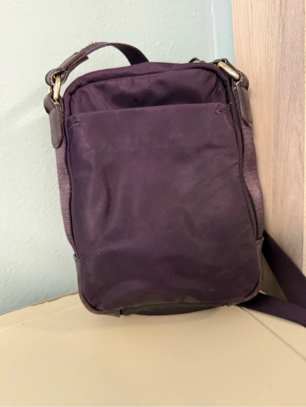 TUMI Nylon Crossbody Bag Purple Gold Hardware Repair Project As Is